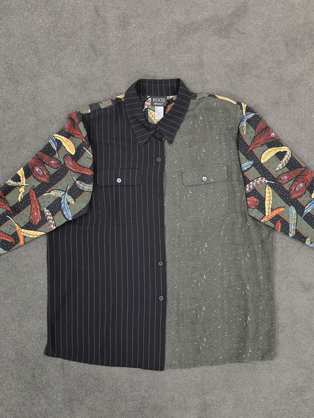KOOS of Course Women's Vintage 2X Mixed Print Feather Button Down Blouse Tunic